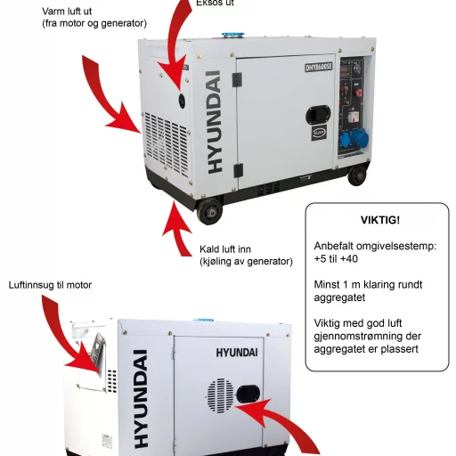HYUNDAI DHY8600SE Strømaggregat 6300W - Elektrisk start - Diesel - Forvarming