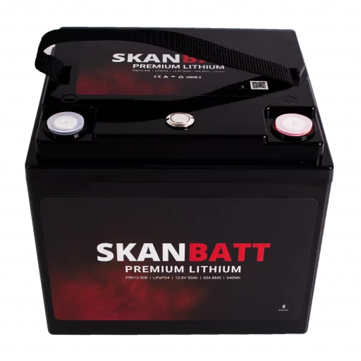 SKANBATT Premium Lithium - 12V 50Ah 60A BMS - 196x168x175mm - Bluetooth - 8 Års garanti