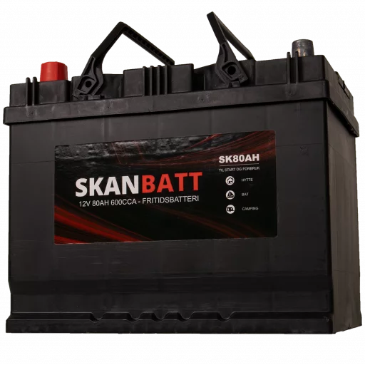 SKANBATT Fritidsbatteri 12V 80AH 600CCA (256x174x205/225mm) +venstre