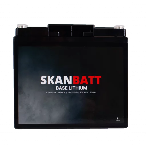 SKANBATT Base Lithium - 12V 20Ah 30A BMS - 180x78x164mm - Bluetooth - 3 Års garanti