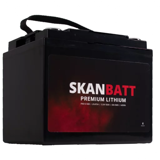 SKANBATT Premium Lithium - 12V 50Ah 60A BMS - 196x168x175mm - Bluetooth - 8 Års garanti