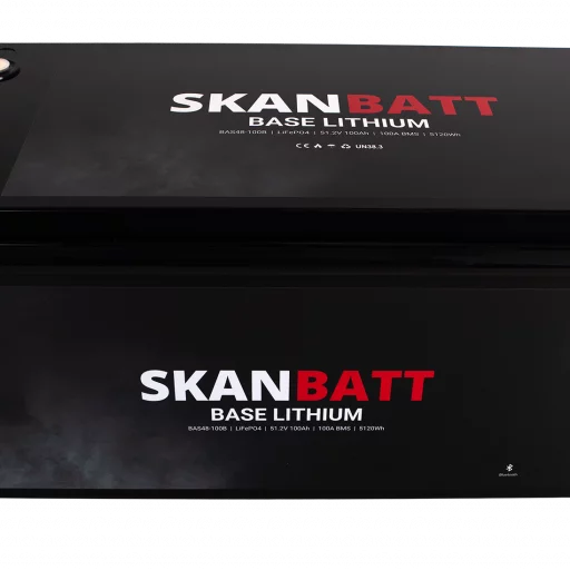 SKANBATT Base Lithium Batteri - 48V 100AH 100A BMS - 522x268x218mm - Bluetooth - 3 Års garanti