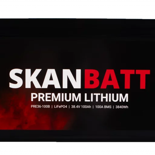 SKANBATT Premium Lithium - 36V 100Ah 100A BMS - 522x268x218mm - Bluetooth - 8 Års garant