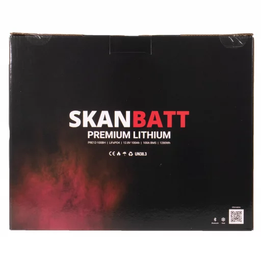 SKANBATT Premium Lithium - 12V 100Ah 100A BMS - 306x172x212mm - Bluetooth - Heat - 8 Års garanti
