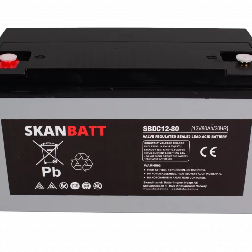 SKANBATT AGM Deep Cycle Batteri 12V 80AH C20 (350x167x182mm) +venstre