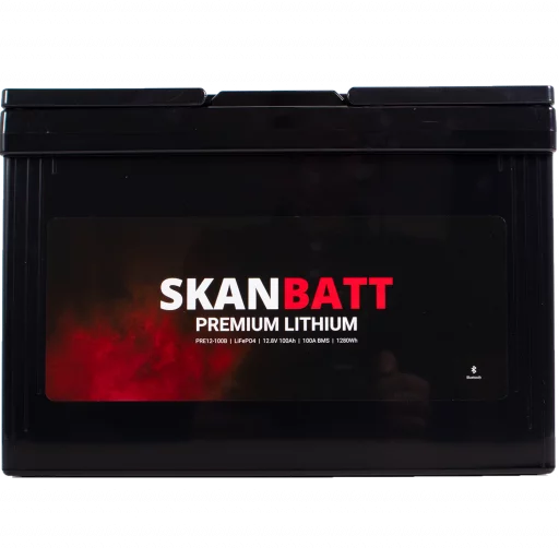 SKANBATT Premium Lithium - 12V 100Ah 100A BMS - 306x172x212mm - Bluetooth - 8 Års garanti