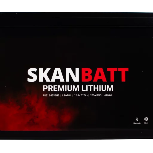 SKANBATT Premium Lithium - 12V 325Ah 200A BMS - 345x190x245mm - Bluetooth - Heat - 8 Års garanti