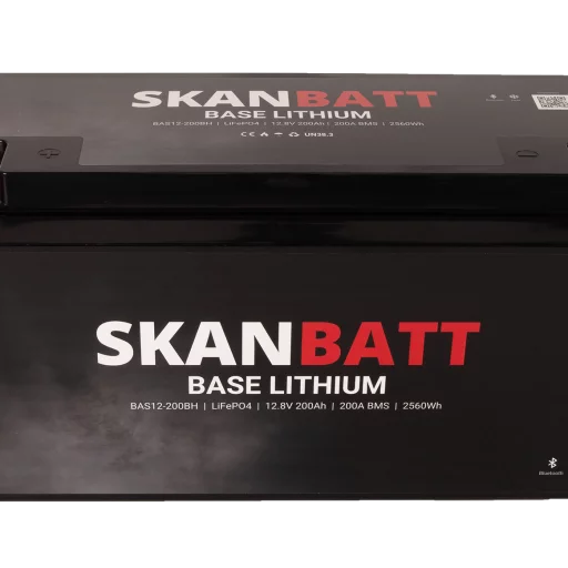 SKANBATT Base Lithium - 12V 200Ah 200A BMS - 485x170x240mm - Bluetooth - Heat - 3 Års garanti