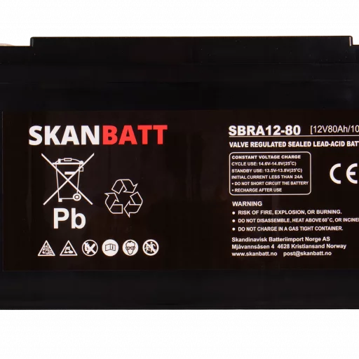 SKANBATT AGM Deep Cycle Batteri 12V 80AH C10 (350x167x182mm) +venstre