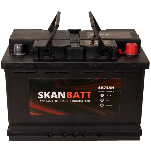 SKANBATT Fritidsbatteri 12V 74AH 680CCA (278x175x190/190mm) +høyre
