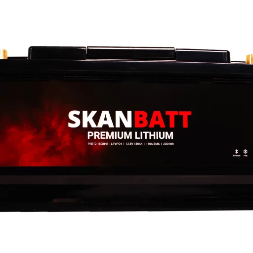 SKANBATT Premium Lithium - 12V 180Ah 160A BMS - 354x176x187mm - Bluetooth - Heat - 8 Års garanti