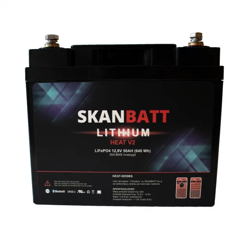 SKANBATT V2 Lithium HEAT Batteri 12V 50Ah 50A BMS (198x166x169mm)