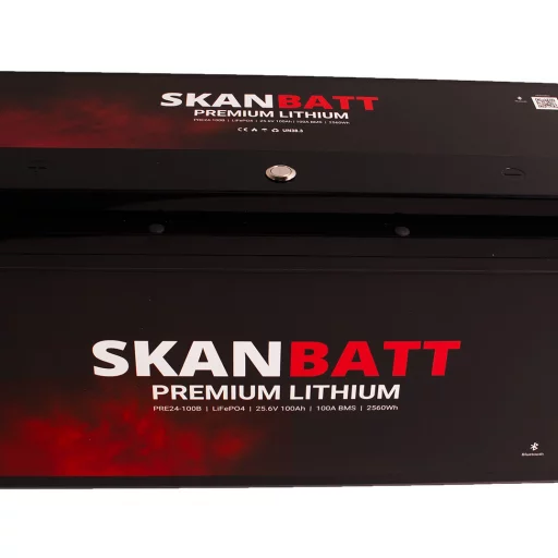 SKANBATT Premium Lithium - 24V 100Ah 100A BMS - 502x186x242mm - Bluetooth - Heat - 8 Års garanti