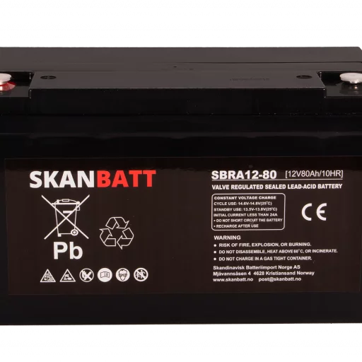 SKANBATT AGM Deep Cycle Batteri 12V 80AH C10 (350x167x182mm) +venstre