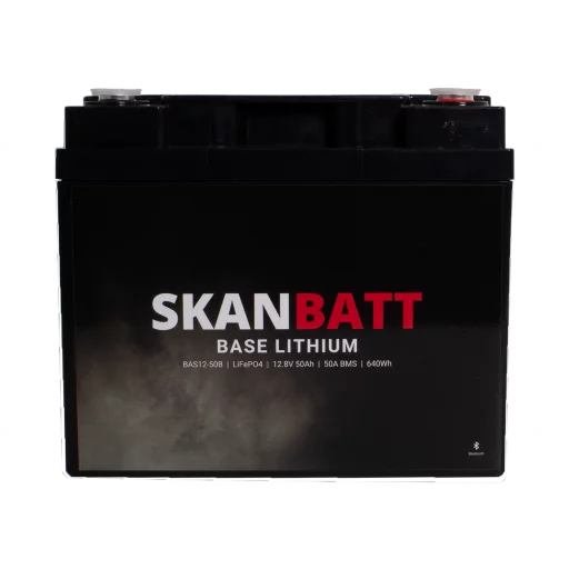 SKANBATT Base Lithium - 12V 50Ah 50A BMS - 198x166x170mm - Bluetooth - 3 Års garanti