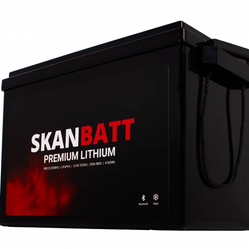 SKANBATT Premium Lithium - 12V 325Ah 200A BMS - 345x190x245mm - Bluetooth - Heat - 8 Års garanti