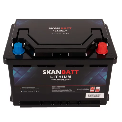 SKANBATT Lithium Batteri 12V 100Ah 100A BMS - Bluetooth - Bobil - 279x176x190mm - Small