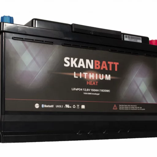 SKANBATT Lithium HEAT Batteri 12V 150AH 150A BMS - Bobil - Bluetooth