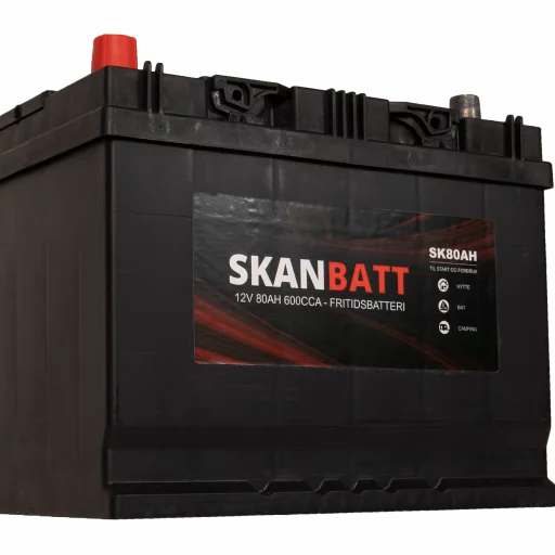 SKANBATT Fritidsbatteri 12V 80AH 600CCA (256x174x205/225mm) +venstre