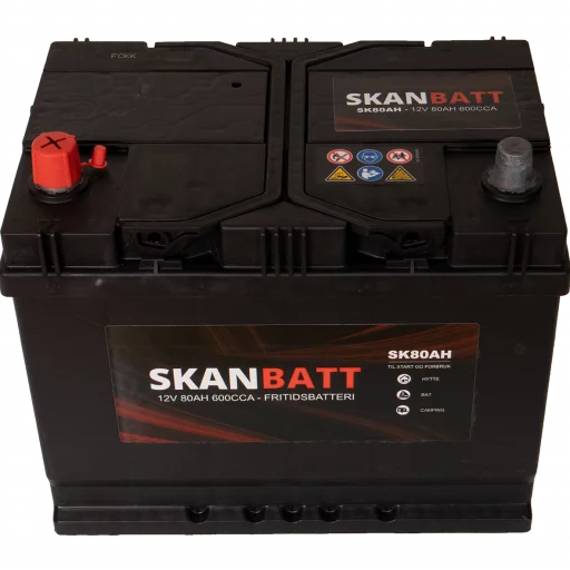 SKANBATT Fritidsbatteri 12V 80AH 600CCA (256x174x205/225mm) +venstre