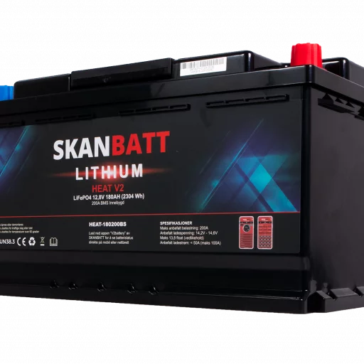 SKANBATT V2 Lithium HEAT Batteri 12V 180AH 150A BMS - Bobil - Bluetooth