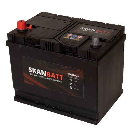 SKANBATT Fritidsbatteri 12V 80AH 600CCA (256x174x205/225mm) +venstre