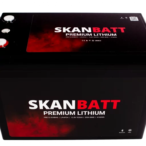 SKANBATT Premium Lithium - 12V 325Ah 200A BMS - 345x190x245mm - Bluetooth - Heat - 8 Års garanti