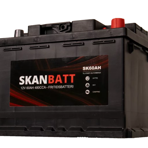 SKANBATT Fritidsbatteri 12V 60AH 480CCA (242x175x190/190mm) +høyre
