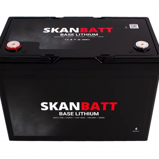 SKANBATT Base Lithium - 12V 100Ah 100A BMS - 307x169x208mm - Bluetooth - 3 Års garanti