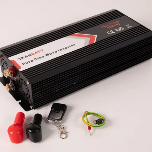 SKANBATT Inverter 12V 1500W Ren Sinus m/Trådløs Fjernkontroll 342x157x75mm