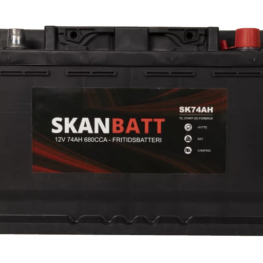 SKANBATT Fritidsbatteri 12V 74AH 680CCA (278x175x190/190mm) +høyre