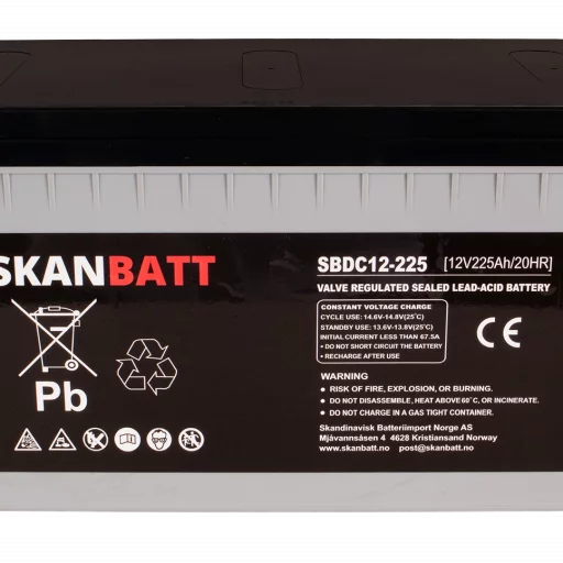SKANBATT AGM Deep Cycle Batteri 12V 225AH C10 (522x240x219mm) +høyre