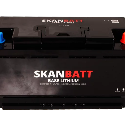 SKANBATT Base Lithium - 12V 100Ah 100A BMS - 355x175x190mm - Bluetooth - Heat - 3 Års garanti - Bobil