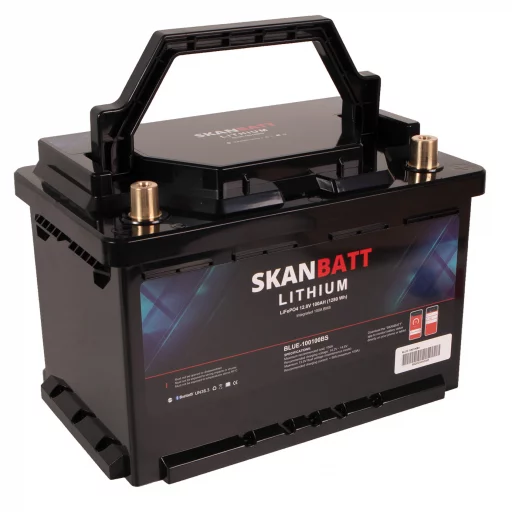 SKANBATT Lithium Batteri 12V 100Ah 100A BMS - Bluetooth - Bobil - 279x176x190mm - Small