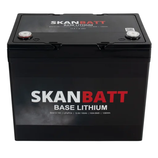 SKANBATT Base Lithium Small - 12V 100Ah 100A BMS - 260x169x211mm - 3 Års garanti