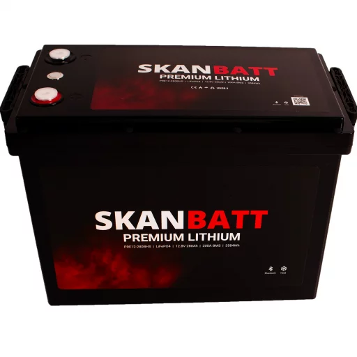 SKANBATT Premium Lithium - 12V 280Ah 200A BMS - 384x204x268mm - Bluetooth - Heat - 8 Års garanti