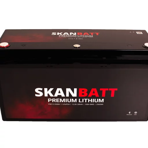 SKANBATT Premium Lithium - 12V 200Ah 200A BMS - 502x187x242mm - Bluetooth - Heat - 8 Års garanti