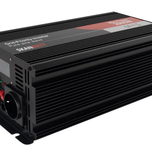 SKANBATT Inverter 12V 2000W Ren Sinus med Nettprioritering og Trådløs Fjernkontroll 415x165x120mm