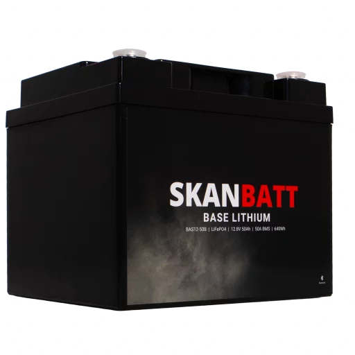 SKANBATT Base Lithium - 12V 50Ah 50A BMS - 198x166x170mm - Bluetooth - 3 Års garanti