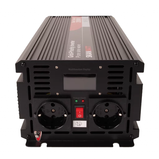 SKANBATT Inverter 12V 2000W Ren Sinus med Nettprioritering og Trådløs Fjernkontroll 420x165x120mm