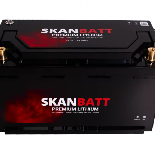 SKANBATT Premium Lithium - 12V 178Ah 160A BMS - 354x176x187mm - Bluetooth - Heat - 8 Års garanti