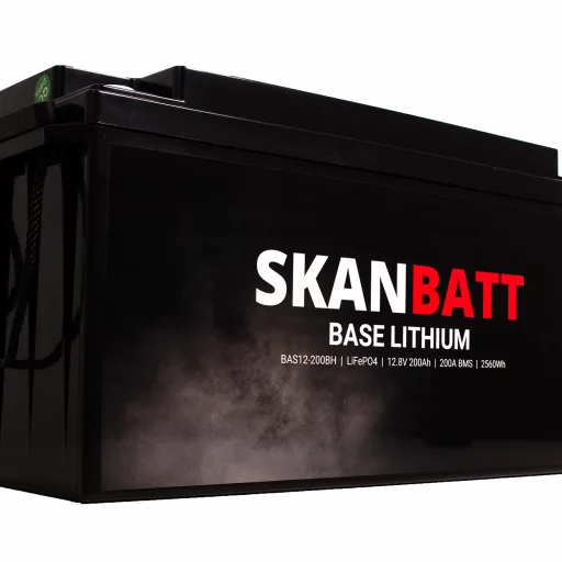 SKANBATT Base Lithium - 12V 200Ah 200A BMS - 485x170x240mm - Bluetooth - Heat - 3 Års garanti