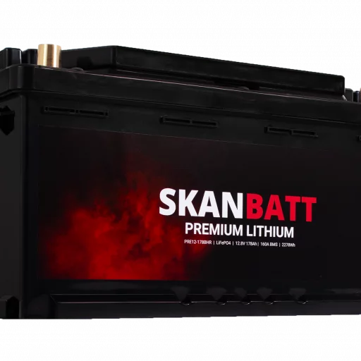 SKANBATT Premium Lithium - 12V 178Ah 160A BMS - 354x176x187mm - Bluetooth - Heat - 8 Års garanti