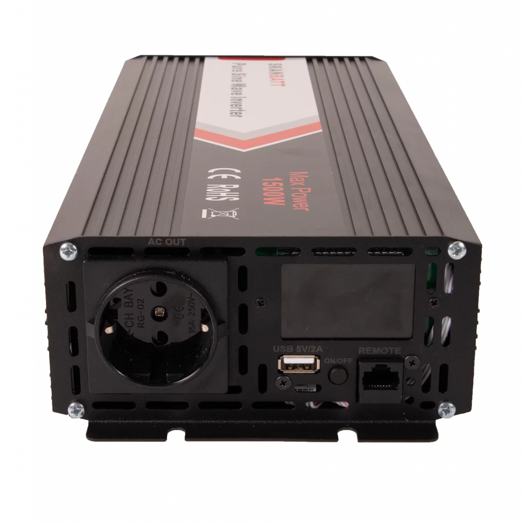 SKANBATT Inverter 12V 1500W Ren Sinus m/Trådløs Fjernkontroll 342x157x75mm
