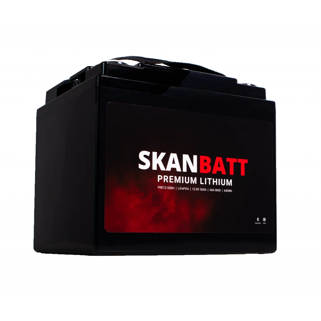 SKANBATT Premium Lithium - 12V 50Ah 60A BMS - 196x168x175mm - Bluetooth - Heat - 8 Års garanti