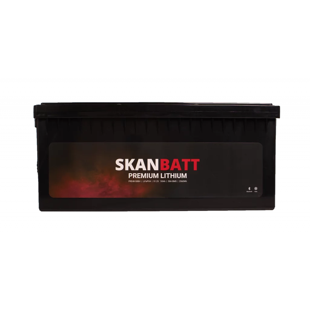 SKANBATT Premium Lithium - 48V 50Ah 50A BMS - 522x238x218 mm - Bluetooth - Heat - 8 Års garanti