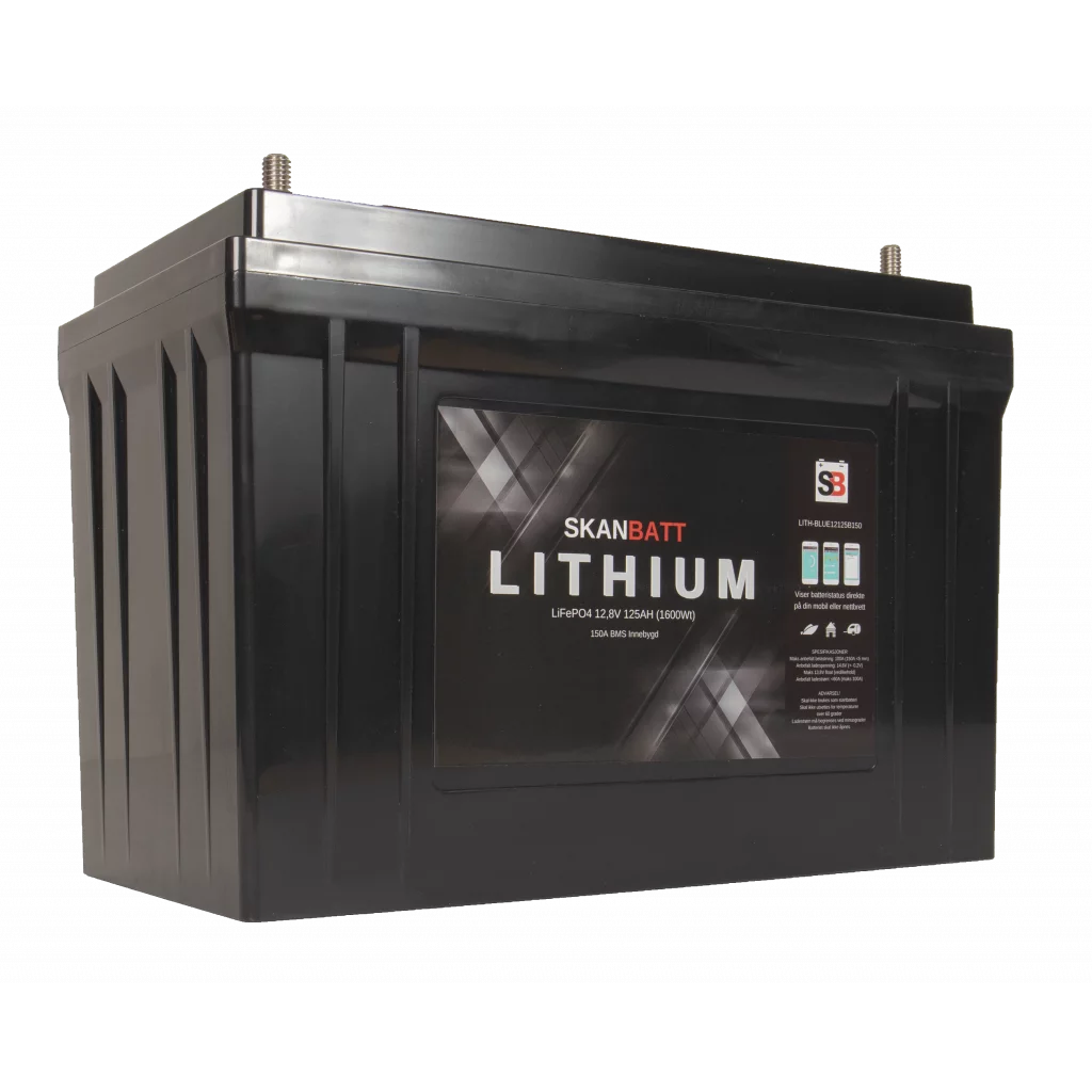 SKANBATT Bluetooth Lithium Batteri 12V 125AH 150A BMS - 8 års garanti
