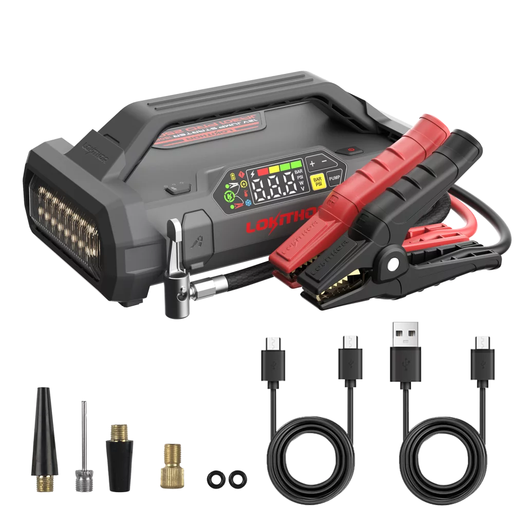 LOKITHOR Lithium Startbooster 12V 2500A med 150 PSI Luftkompressor