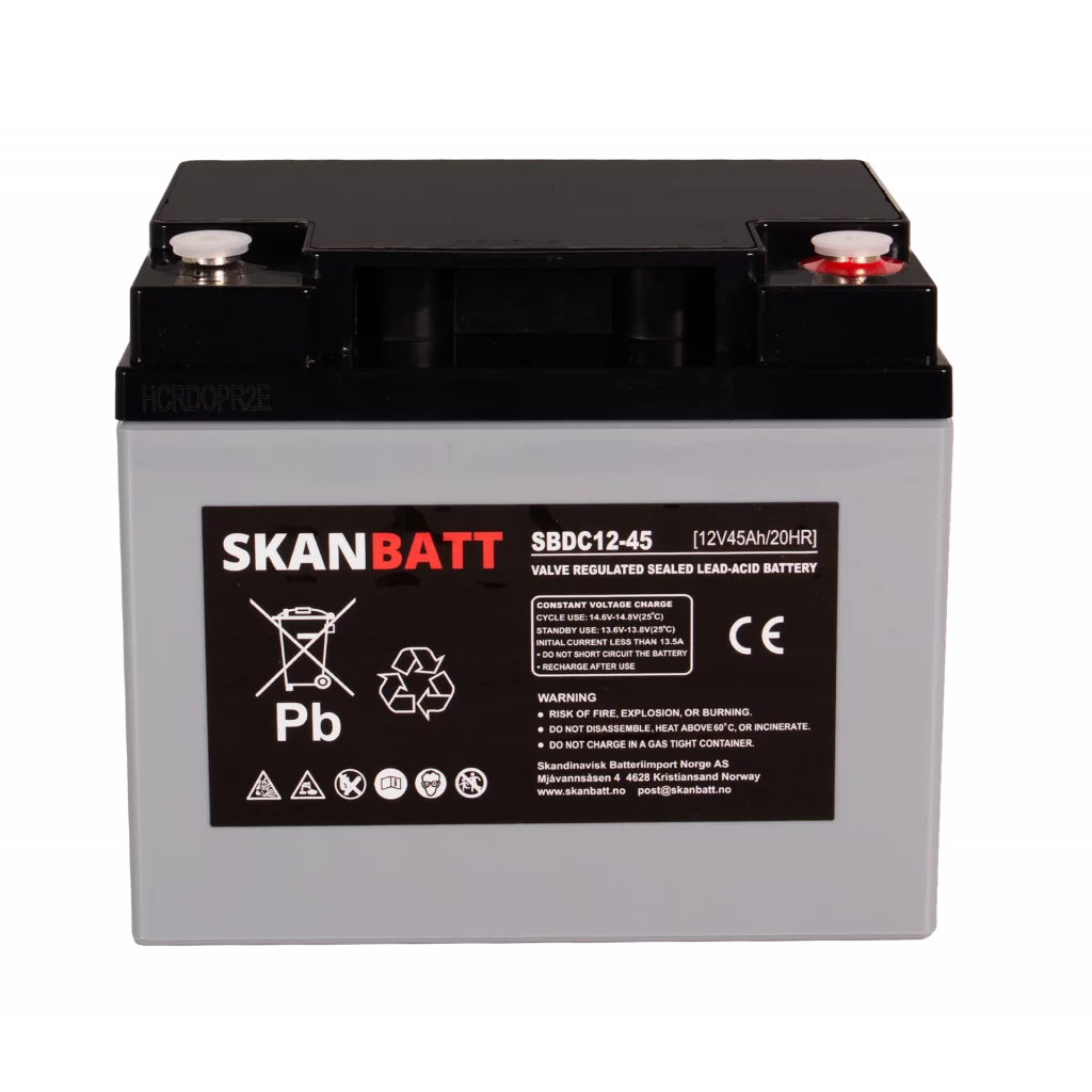 SKANBATT AGM Deep Cycle Batteri 12V 45AH (197x165x169mm) +høyre