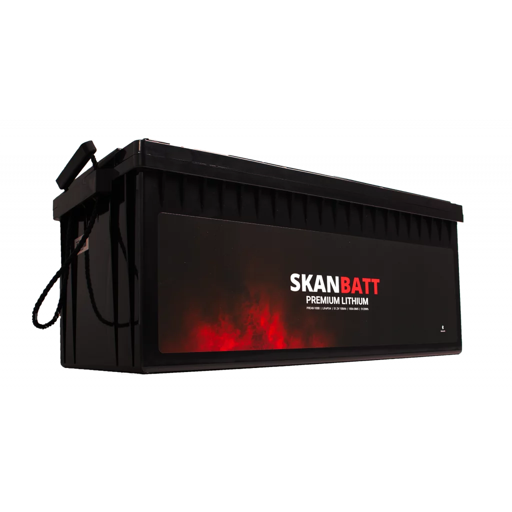 SKANBATT Premium Lithium - 48V 100Ah 100A BMS - 522x268x218mm - Bluetooth - 8 Års garanti